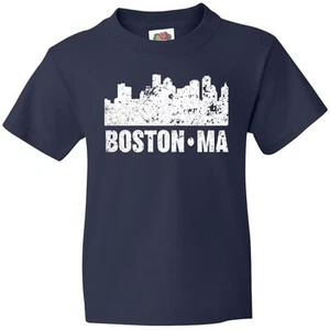 Inktastic Boston Massachusetts City Skyline With Grunge Youth T-Shirt Skylines - Picture 1 of 10
