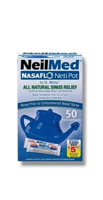 NeilMed NasaFlo Neti Pot with 50 Premixed Packets All Natural Sinus Relief 2027 - Image 1 of 2