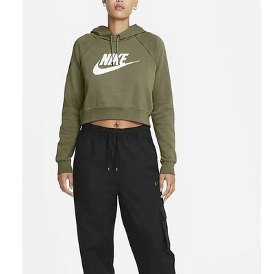 NUEVO Nike NSW Essential Sudadera con Capucha Recortada Verde Oliva XL Para Mujer CJ6327-222 Foto 1 de 4