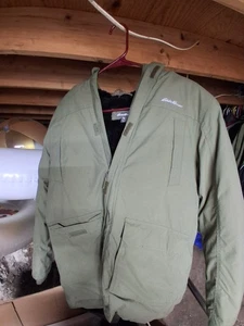 eddie bauer kids size L (14/16) green winter fur hood duck down parka jacket - Picture 1 of 4