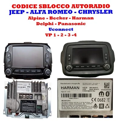 CODICE SBLOCCO AUTORADIO ALFA ROMEO FIAT JEEP UCONNECT  BECKER HARMAN  ALTRI - Immagine 1 di 4