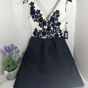 Nuevo Vestido Vera Wang Negro Blanco Apliques Línea A Fomal Sin Mangas - Imagen 1 de 3