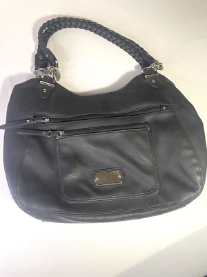 Bolso de Hombro Rosetti Negro Correas Trenzadas, 2 Cremallera Frontal/1 Bolsillo Trasero con Cremallera Foto 1 de 4