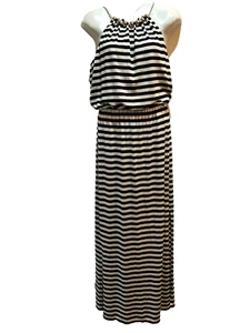 White House Black Market Black White Striped Maxi Halter Dress Size Small - Picture 1 of 10