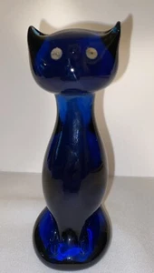 "Estatuilla retro vintage de gato gatito de vidrio azul cobalto de mediados de siglo MCM 50 5,5""" - Imagen 1 de 15