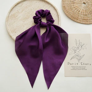 Long Ribbon Scrunchies Bow Knotted Satin Hair Rope Ponytail Scarf Solid Color - Picture 1 of 22