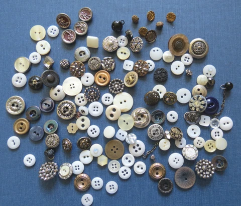 NICE GROUP of 100+ SMALL FASHION BUTTONS - Metal - Mother Of Pearl Cover