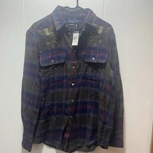 Polo Ralph Lauren Hemd bestickt Pfau kariert Knopfleiste Damen Gr. M NEU - Bild 1 von 5