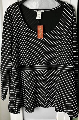 American Rag Women’s Size 2X Classic Black & White Stripe “ASPEN” Blouse Top - Image 1 of 3