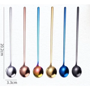 12PCS Multiple colors Long Handle Iced Tea Stirring Spoons 304 Stainless Steel - Picture 1 of 6