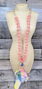 Plunder Necklace MARIAH - GOLD CHAIN, CORAL BEADS W/ TASSEL 22"  New in Box - Picture 1 of 9