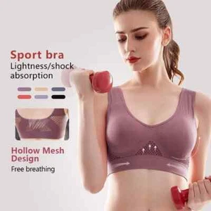 Sujetador deportivo transpirable ahuecado acolchado talla grande S-3XL push up S6 '3X PCS' para mujer - Imagen 1 de 16