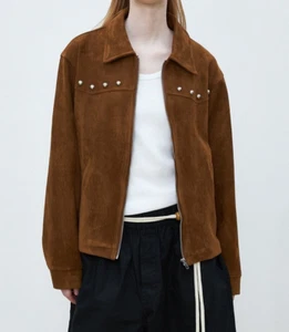 Womens Brown pure real Suede leather Motorcycle Biker jacket S M L XL 2XL - Picture 1 of 3