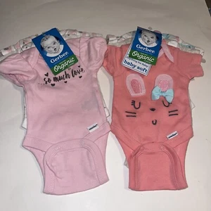 Gerber Baby Girl 3-Piece Organic Cotton Pink Bodysuit Size Preemie Bunny & Love - Picture 1 of 15
