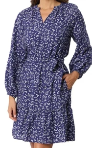 Draper James Long Sleeve Belted Dress Blue Floral Lined Pockets Size S - Picture 1 of 6