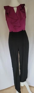 Gr 38 Damen Overall Schwarz Lila Jabot Rüschen ausgefallen schön Maße beachten - Bild 1 von 18