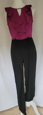 Gr 38 Damen Overall Schwarz Lila Jabot Rüschen ausgefallen schön Maße beachten - Bild 1 von 4