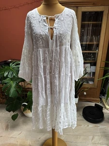 Beautiful Q White Boho Chic Victoriana Embroidery Lace Detail Smock DRESS, Small - Picture 1 of 6