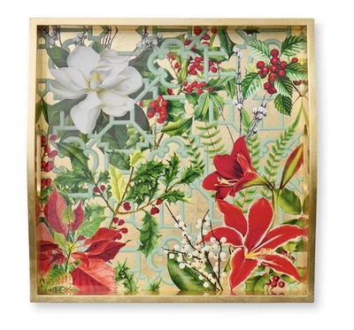 "Bandeja de laca de jardín Caspari Navidad/estacional/hecha a mano/cuadrada de 14""/¡NUEVA! Foto 1 de 4