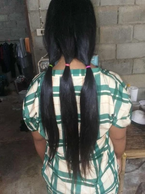 Cola de caballo cabello humano negro natural 1489 - 86 g, 20 pulgadas sin procesar, recta Foto 1 de 4