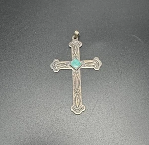 Precioso colgante de cruz de plata de ley de 3,6 g con incrustación de piedra turquesa - Imagen 1 de 2
