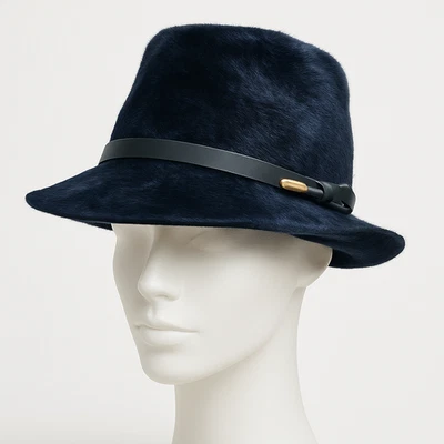 Chapéu de pele sintética vintage Adoraia La Vienne Áustria Fedora azul aba assimétrica - Imagem 1 de 4