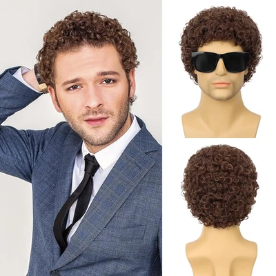 Synthetic Men's Curly Afro Wigs Short Curly Wig for Rocker Wig Halloween - Image 1 of 4