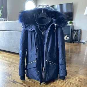 Mackage Down Navy Polyamide Jacket With Removable Fur Women L (Men S/M) - Picture 1 of 10