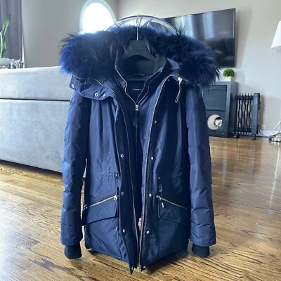 Mackage Down Navy Polyamide Jacket With Removable Fur Women L (Men S/M) - Image 1 of 4