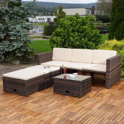 Sitzmöbel Sofa Gartenmöbel Rattanmöbel Lounge Polyrattan Set Tisch 2 Hocker - Bild 1 von 4
