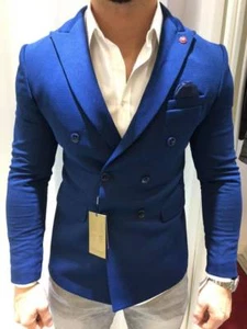 Diseñador Azul Doble Serie Cruzada Chaqueta Blazer Entallado Slim Fit 48 - Imagen 1 de 4