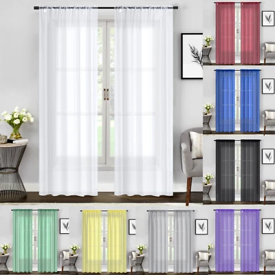 2/1 Piece Sheer Voile Window Curtains Drapes Set with Rod Pock ❀ - Image 1 of 4