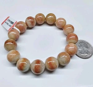 Certified Red+White Jade Bracelet 13.5mm natural bead Jadeite Bangle 红翡玉珠手链 翡翠A货 - Picture 1 of 13
