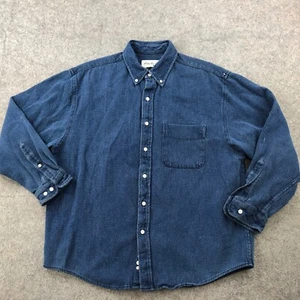 Vintage Eddie Bauer Shirt Mens Large Blue Indigo Textured Long Sleeve Button Up* - Picture 1 of 14