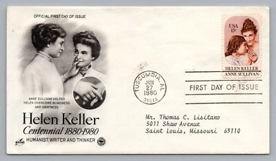 Teacher Anne Sullivan and Helen Keller Centennial FDC Tuscumbia Alabama 1980 - Image 1 of 2