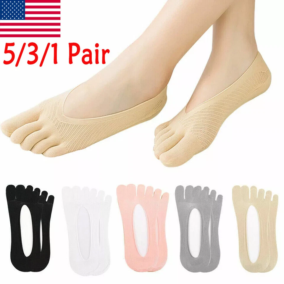 5 Pairs Womens Orthopedic Compression Toe Socks Five Finger Low Cut Liner Sock - Image 1 of 4