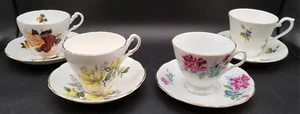4 Vintage Floral Cups & Saucers: Royal Sutherland, Royal Ascot, Regency, Pagoda - Picture 1 of 9