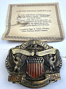Brass Belt Buckle 200th 1787 - 1987 US Constitution Great American Buckle Co NEW - Picture 1 of 7