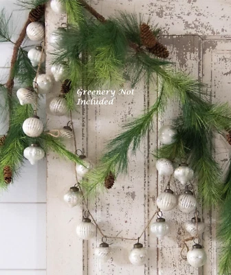 Nueva GUIRNALDA CRISTAL MERCURIO 24 ADORNOS Navidad TONO BLANCO ENVEJECIDO 72"L De Colección Look Foto 1 de 4