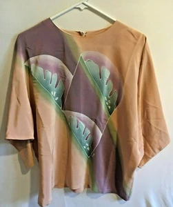 Women's Vintage S Ryan Designs Silk Print Top Dolman Sleeves Keyhole Neck - Picture 1 of 3