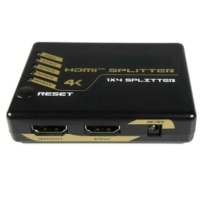 UHD 4K HDMI Splitter 1X4 4 Port Repeater Amplifier Hub 3D 1080p 1 In 4 Out New - Picture 1 of 10