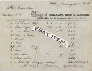 1846 BILLHEAD Mobile Alabama MALLORY ROSS & BLOCKER Commerce Street GROCER - Picture 1 of 1