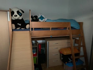 Paidi Spielbett, Hochbett, Bett mit Rutsche, Torwand und Planwagendach und Höhle - Bild 1 von 16