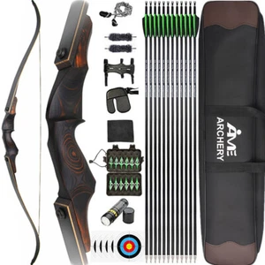 60 Zoll Takedown Recurve Bögen Pfeile 25-60lbs Holzbogen Bogenschießen Jagdbogen - Picture 1 of 14