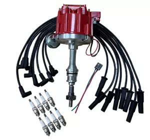 HEI Distributor + Wires + 8 Spark Plug BBF Ford F-250 /350 Eng 351C 370 460 K8 - Picture 1 of 11