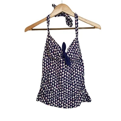 Camiseta Tankini Halter Boden Azul Marino Blanco Rosa Estampado Geométrico Talla 6 Foto 1 de 4