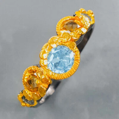Anillo de plata de ley 925 irradiado natural topacio azul citrino / RVS425 Foto 1 de 3