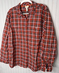 St John's Bay Womens SHIRT 3X Green Orange Plaid Pockets Buttons Cotton NEW - Picture 1 of 15