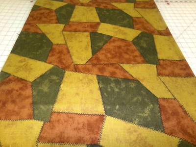 Patchwork Fabric - Earth Tones. Cotton (?) Heavier Weight. Approx.47x46. J24-613 - Image 1 of 4