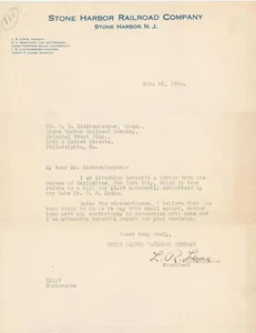 1924 Stone Harbor Railroad Company NJ Bureau of Explosives Content President Sig - Picture 1 of 1
